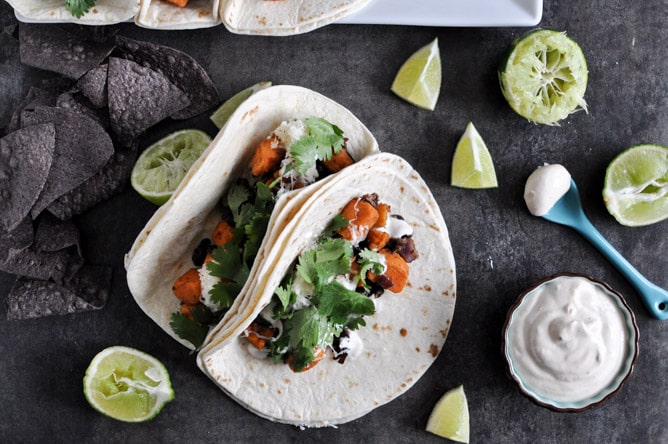 Embarrassingly Easy Smoky Sweet Potato and Black Bean Tacos I howsweeteats.com