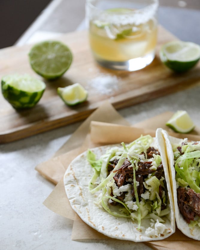Crockpot Short Rib Tacos with Salted Lime Cabbage and Queso Fresco I howsweeteats.com