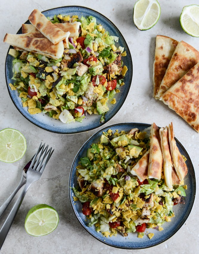 Chopped Chicken Taco Salads with Cheese Quesadilla Strips I howsweeteats.com Chopped Chicken Taco Salads with Cheese Quesadilla Strips I howsweeteats.com