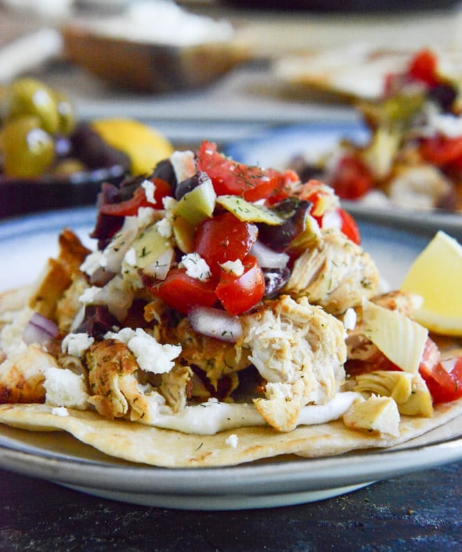Marinated Greek Chicken Tostadas I howsweeteats.com