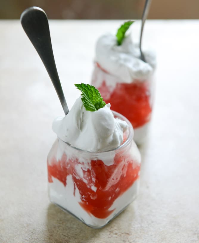 Boozy Watermelon Granitas with Coconut Whipped Cream I howsweeteats.com