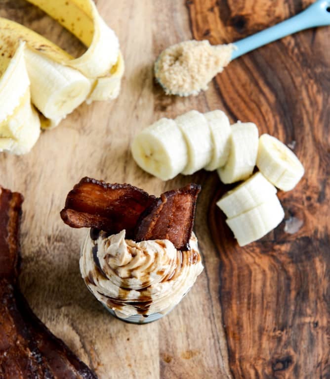 Bacon Banana Cupcakes with Peanut Butter Frosting + a Bourbon Drizzle I howsweeteats.com