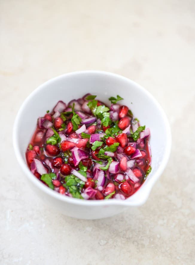 Honey Ginger Chicken Tostadas with Pomegranate Salsa I howsweeteats.com