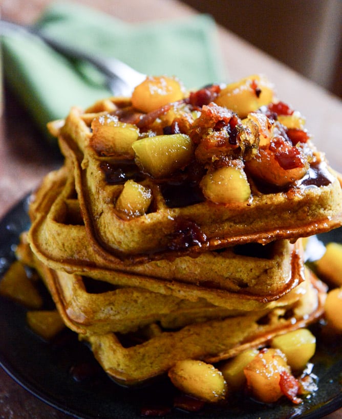 Pumpkin Waffles with Butternut Bacon Syrup I howsweeteats.com Pumpkin Waffles with Butternut Bacon Syrup I howsweeteats.com
