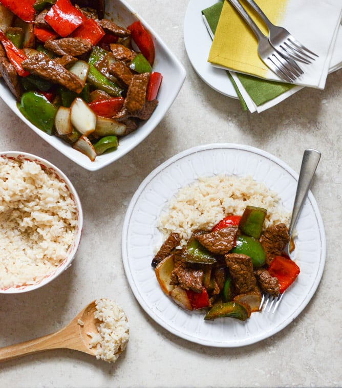 Chili Garlic Beef Stir Fry with Coconut Rice I howsweeteats.com