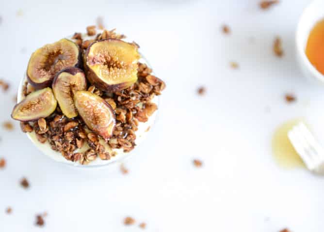 salted bourbon vanilla granola and caramelized fig parfaits I howsweeteats.com 