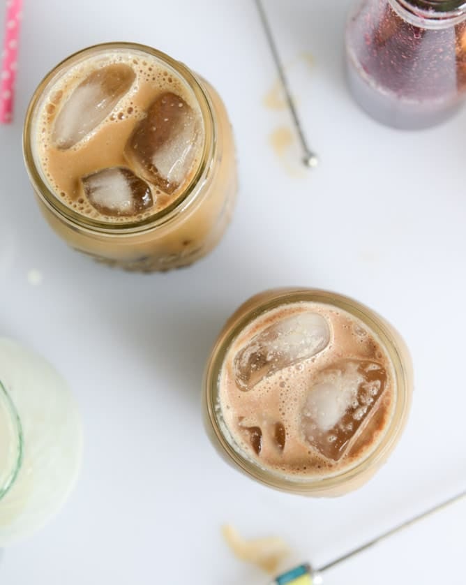 my favorite cold brew coffee with homemade vanilla bean, blackberry, almond and cinnamon-brown sugar syrups I howsweeteats.com