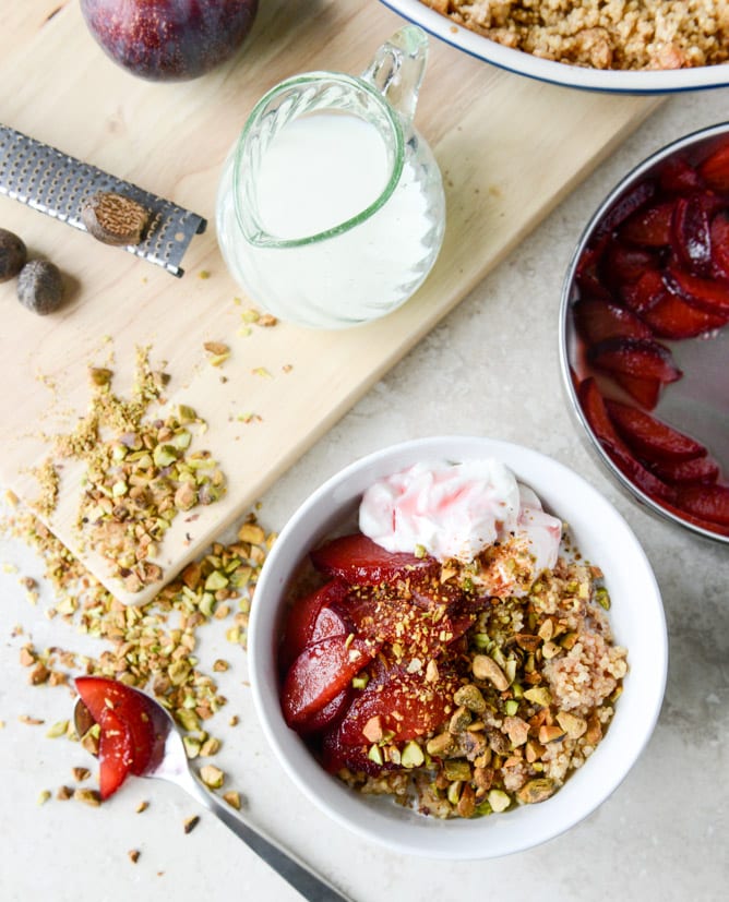 baked breakfast quinoa with plums and pistachios I howsweeteats.com