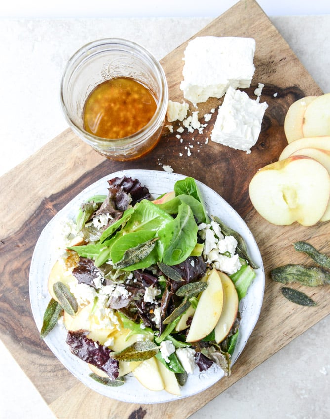 honeycrisp salad with crispy sage and maple vinaigrette I howsweeteats.com