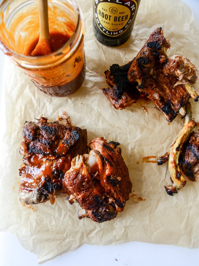 Grilled Baby Back Ribs with Root Beer BBQ Sauce I howsweeteats.com