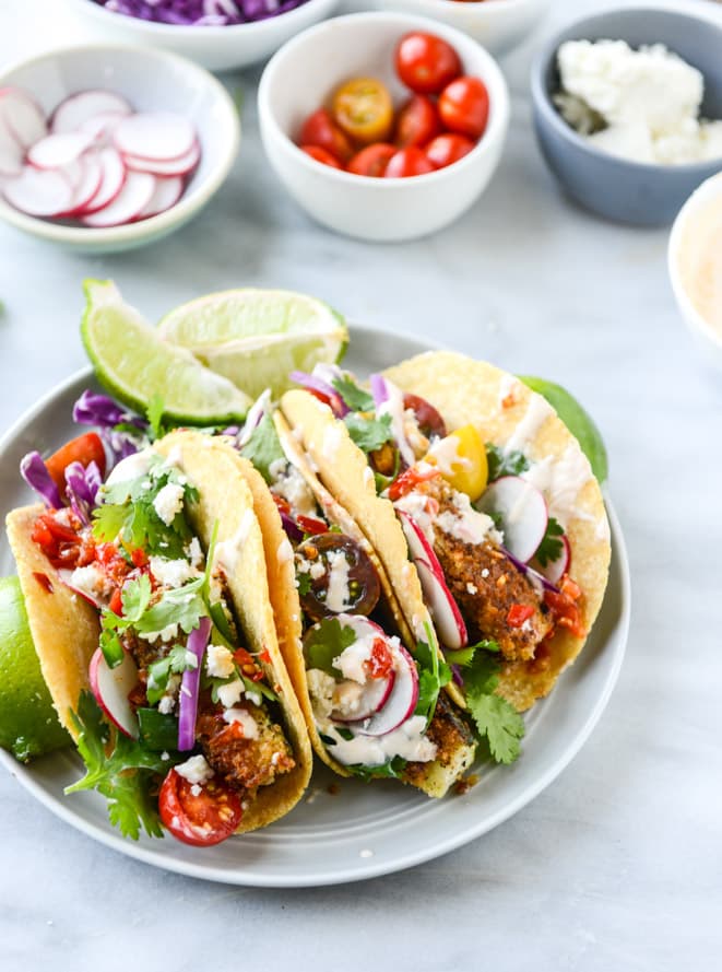 crispy zucchini tacos with cherry pepper crema I howsweeteats.com