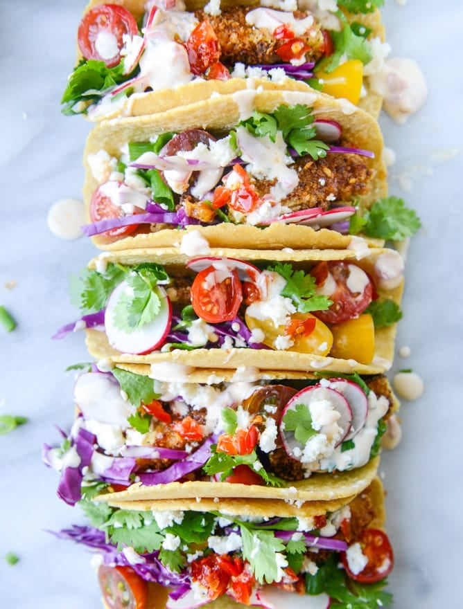crispy zucchini tacos with cherry pepper crema I howsweeteats.com