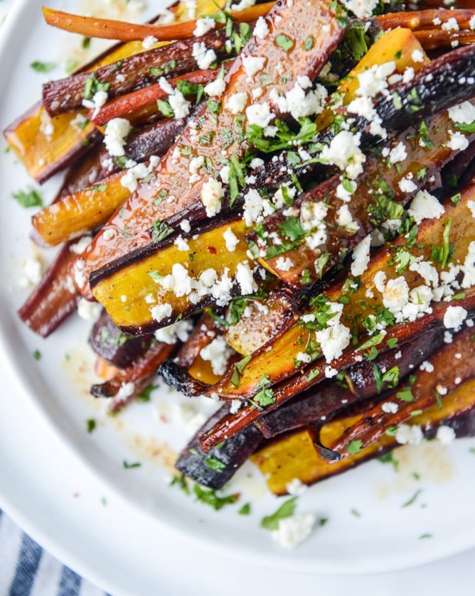 pomegranate roasted carrots with feta and brown butter I howsweeteats.com