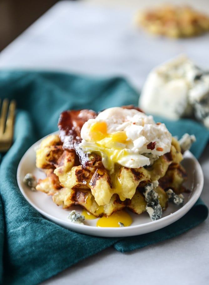 bacon blue cheese mashed potato waffles I howsweeteats.com