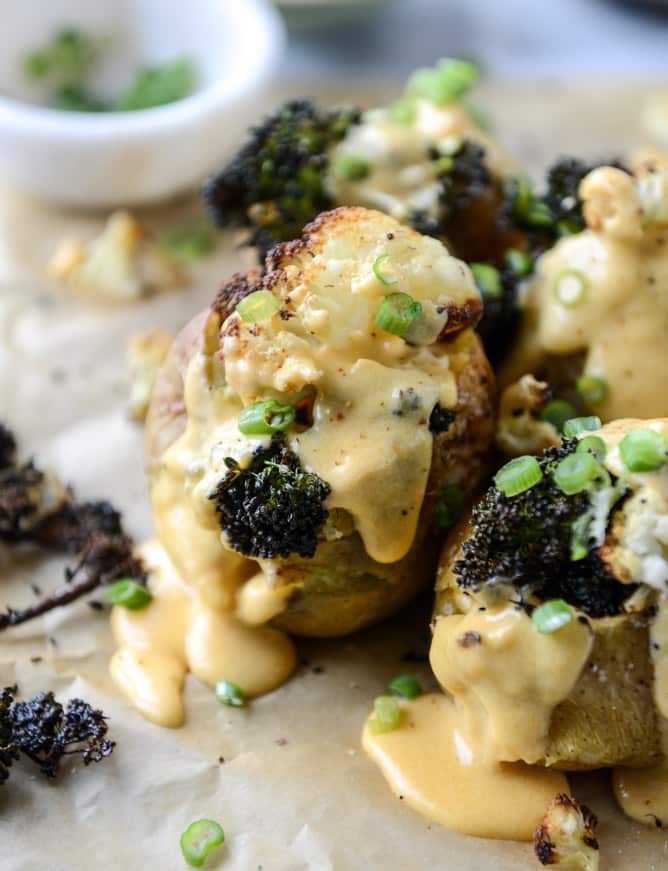 stuffed potatoes with butternut cheese sauce I howsweeteats.com