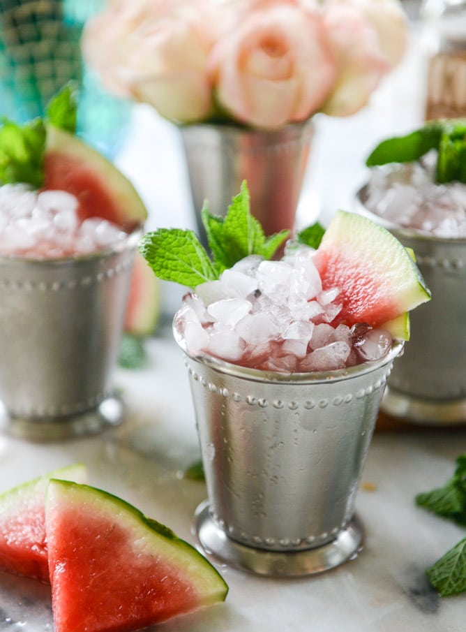 fresh watermelon mint juleps I howsweeteats.com