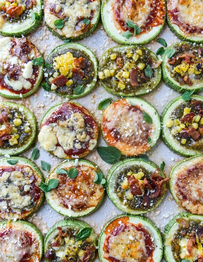 mini zucchini pizzas, three ways I howsweeteats.com