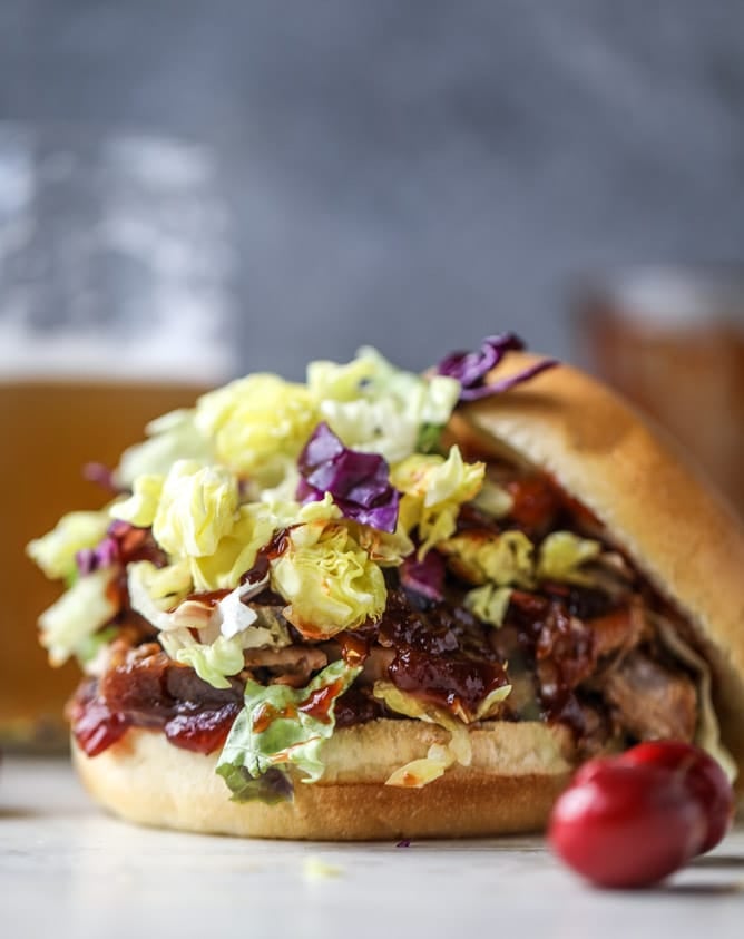 pulled pork sandwiches with cherry chipotle BBQ sauce I howsweeteats.com 