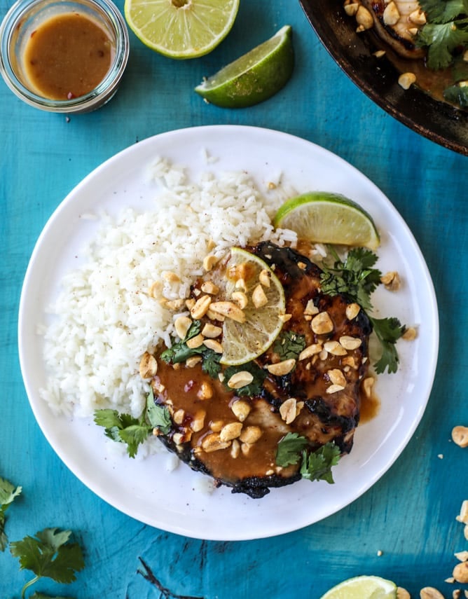 thai pork chops with coconut rice I howsweeteats.com