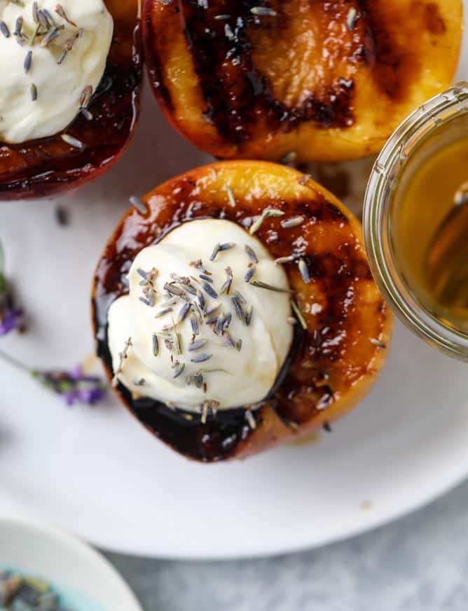 grilled peaches with lavender honey whipped ricotta I howsweeteats.com