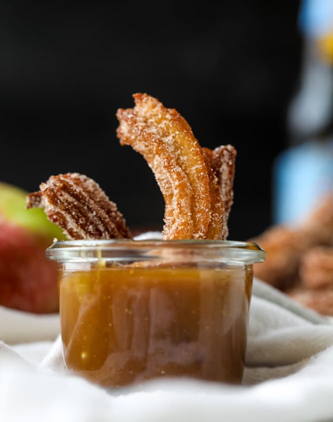 apple cider churros with cider beer caramel I howsweeteats.com