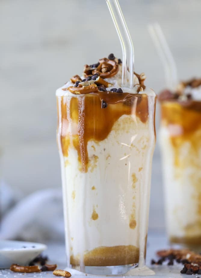 salty caramel yogurt shakes I howsweeteats.com