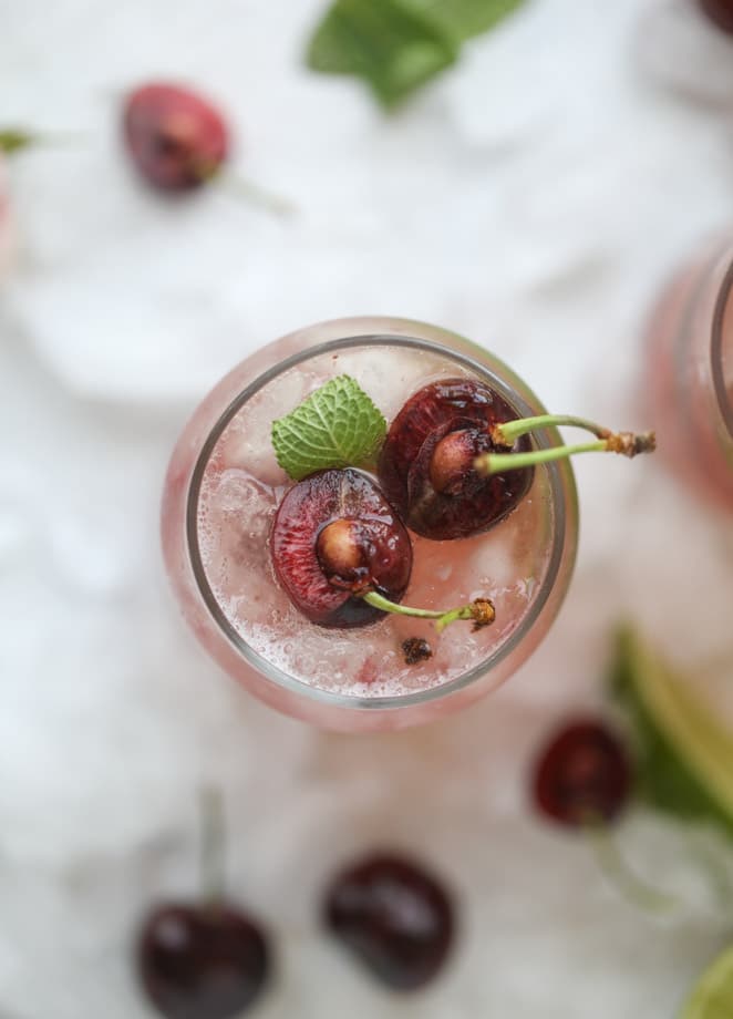 fresh cherry lime vodka sodas I howsweeteats.com #cherry #lime #vodka #soda #cocktails #summer