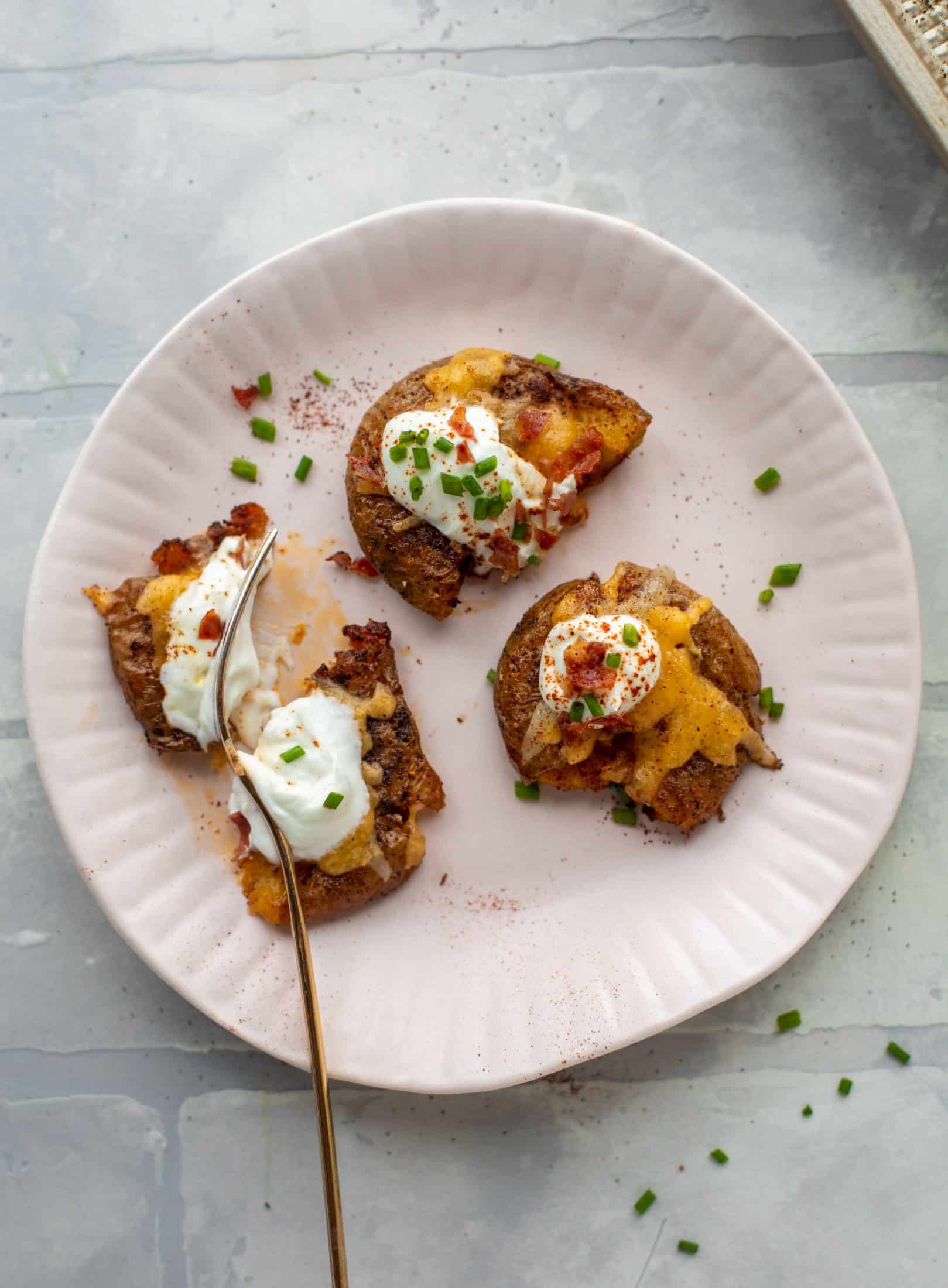 These super crispy chipotle cheddar smashed potatoes are the best side dish. A little spicy and smothered in cheese, they are irresistible.