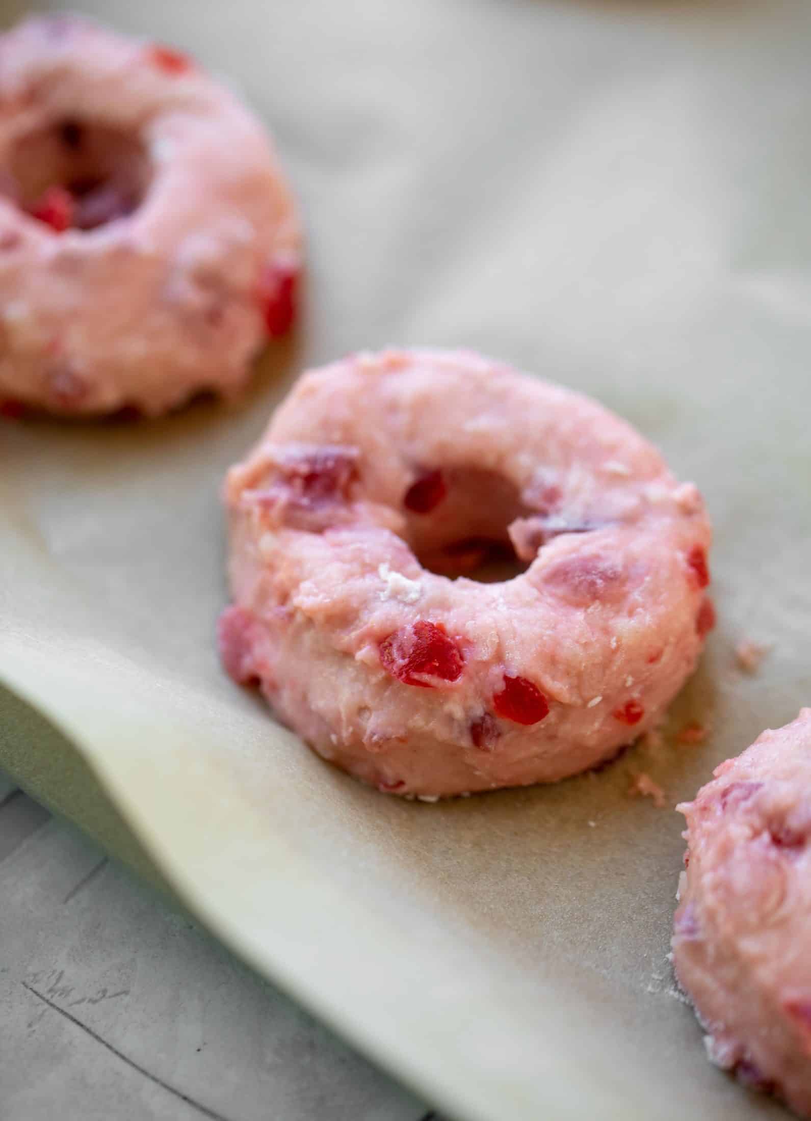 raw cherry donut dough