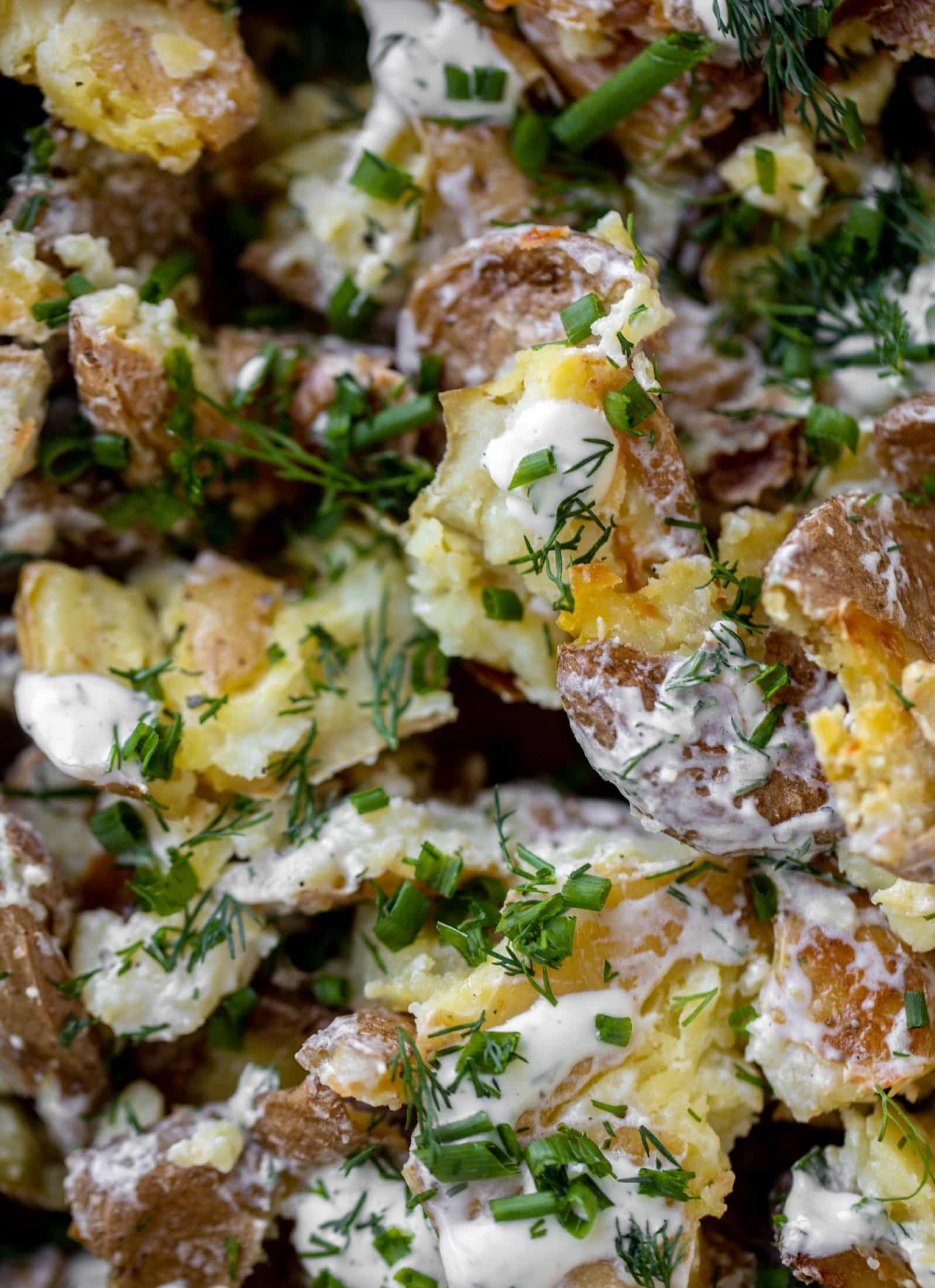 buttermilk herb smashed potato salad