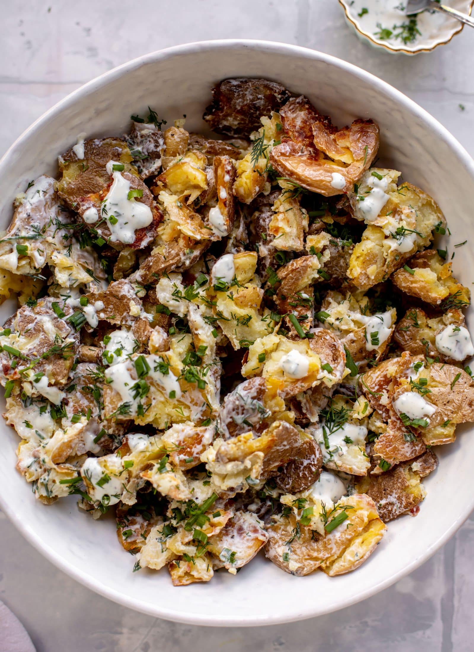 buttermilk herb smashed potato salad
