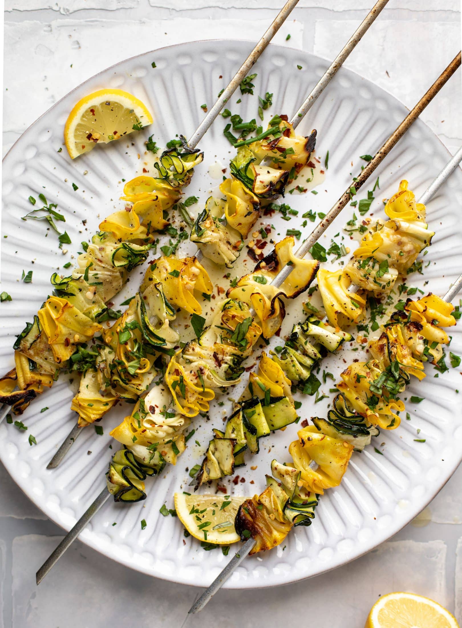 zucchini skewers with spicy lemon garlic butter
