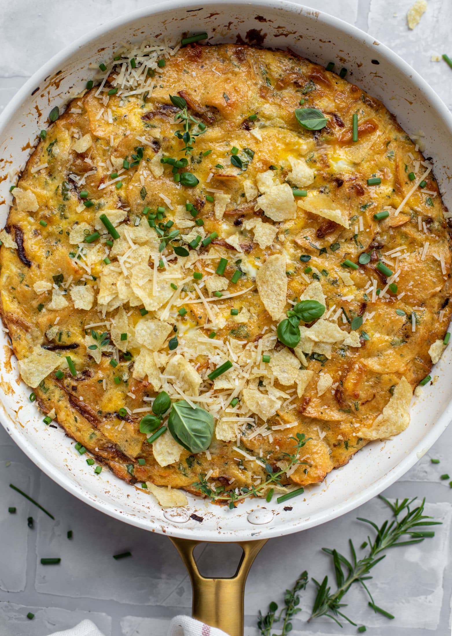 potato chip frittata with fresh herbs