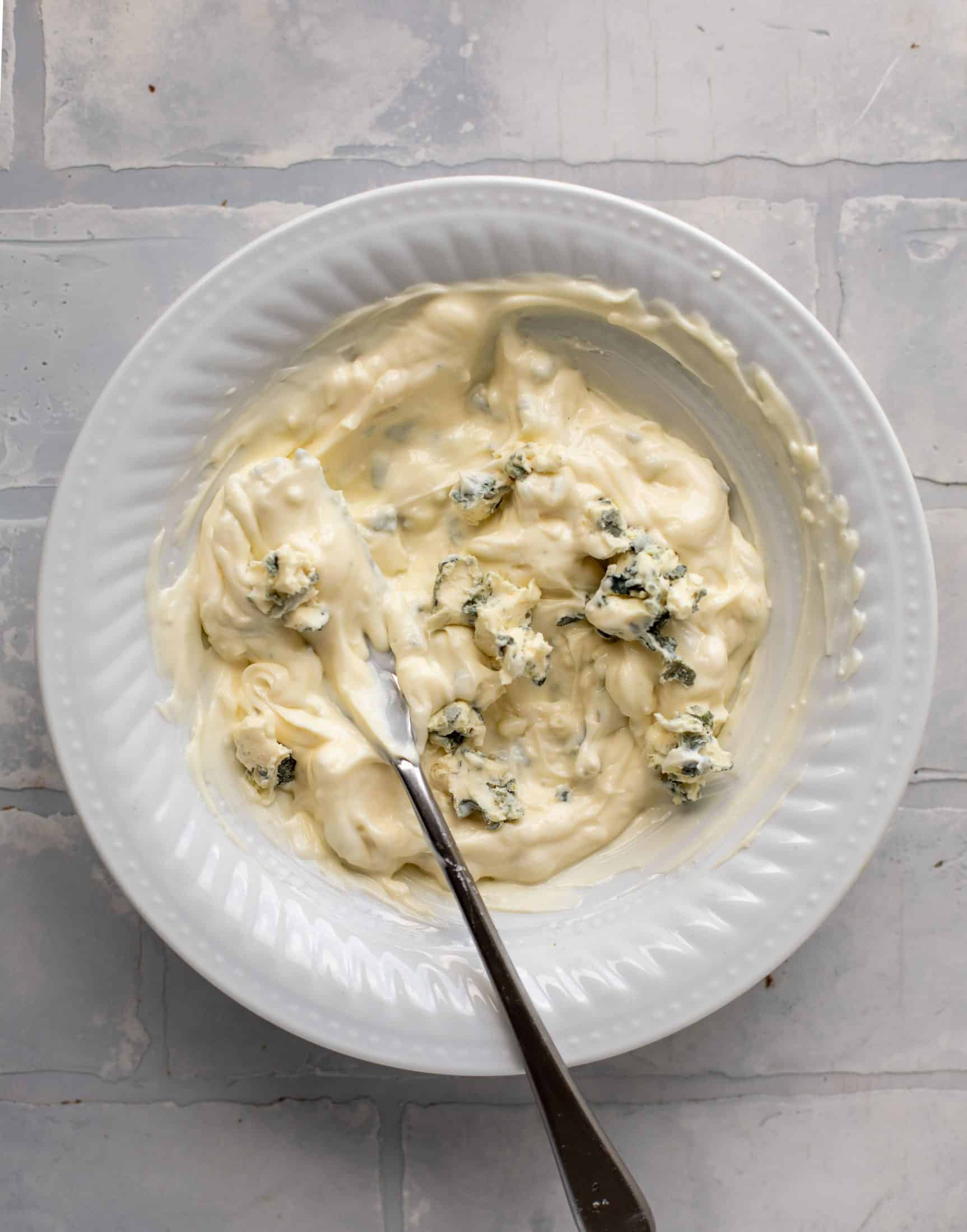 crumbled blue cheese in mayo