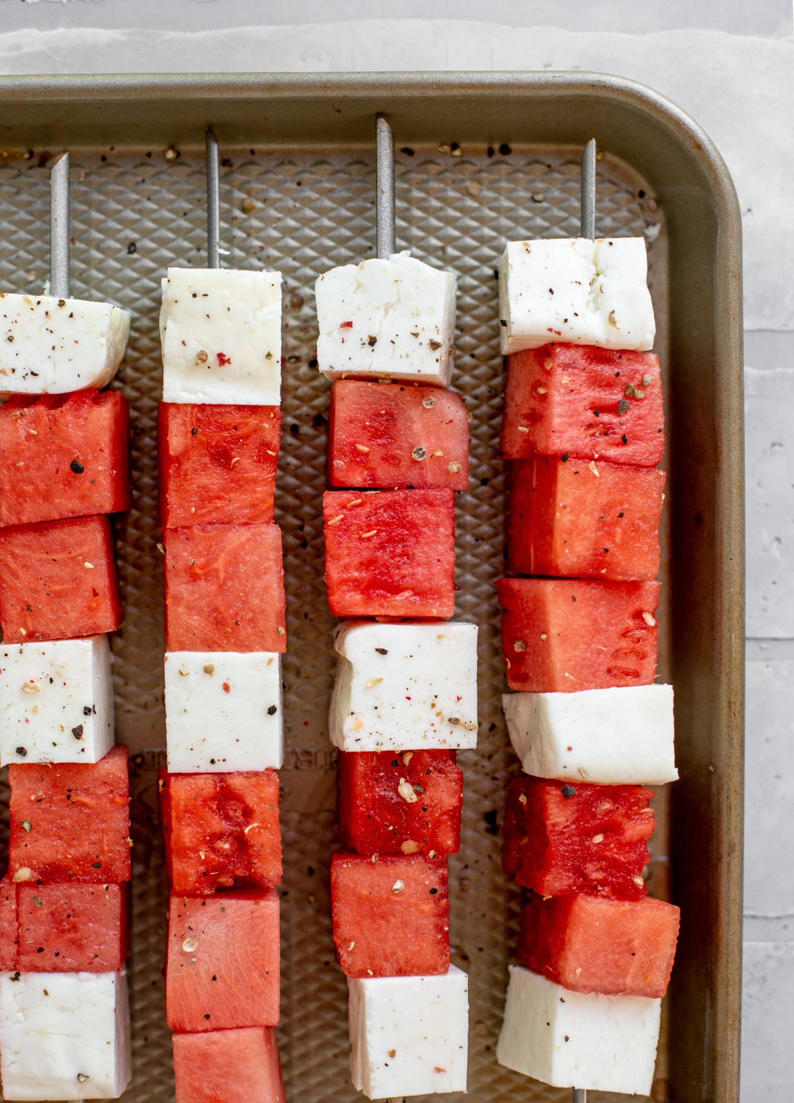 watermelon halloumi skewers ready for the grill