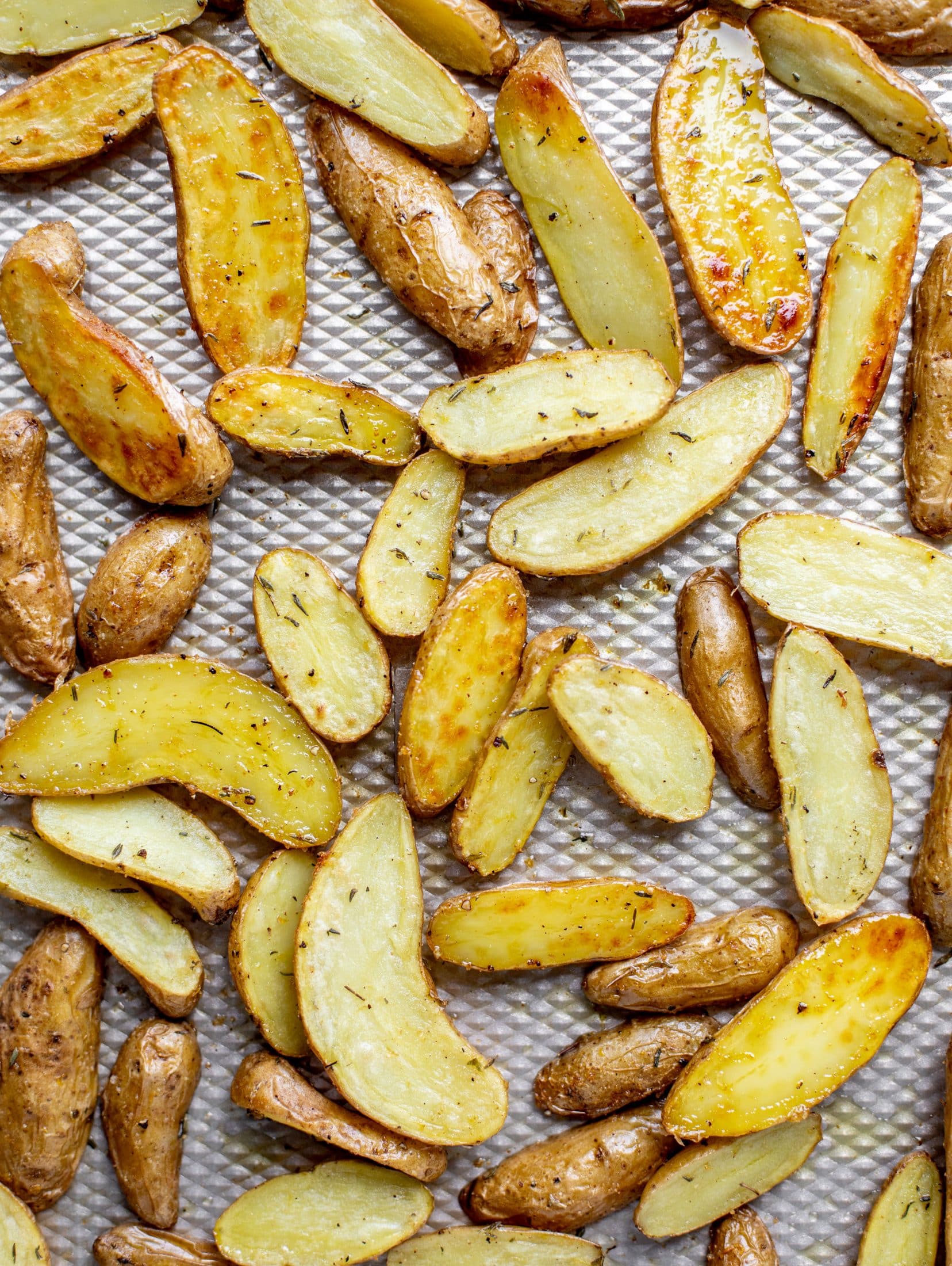 roasted potatoes on a baking sheet
