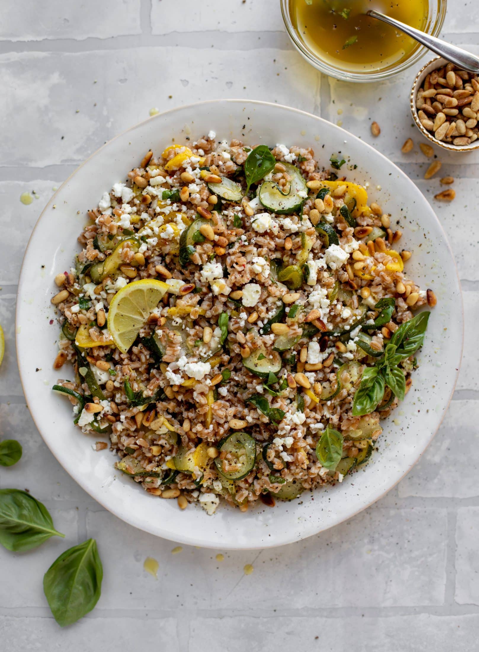 summer squash basil farro salad with lemon vinaigrette