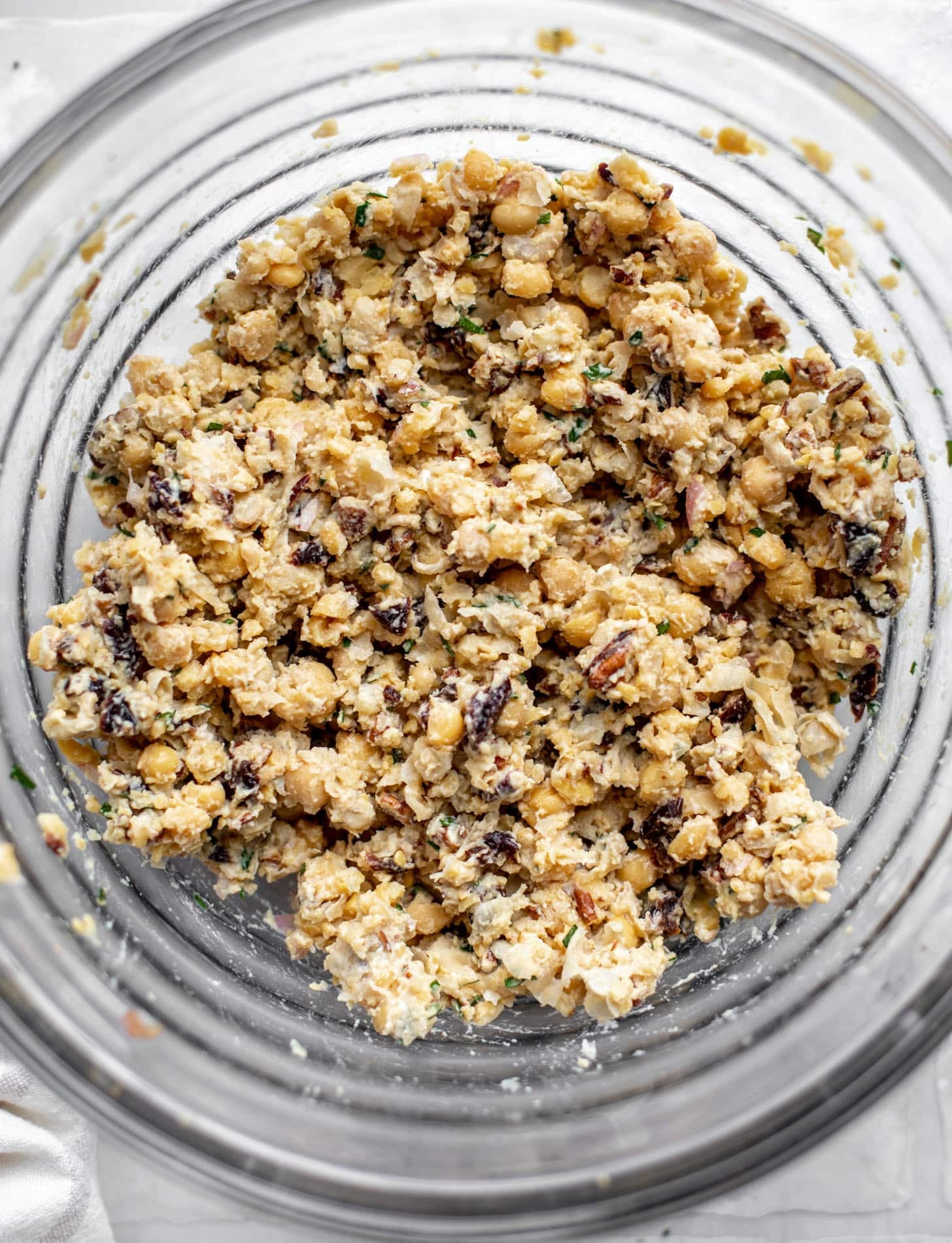 smashed chickpea salad in a bowl