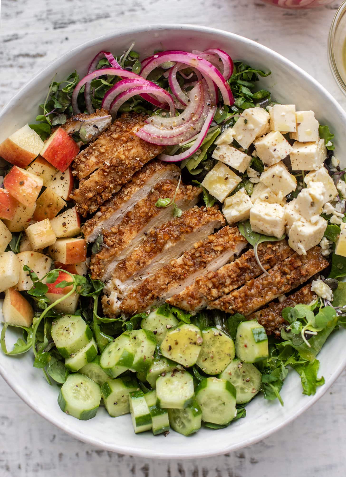 pretzel crusted chicken salad with mustard vinaigrette