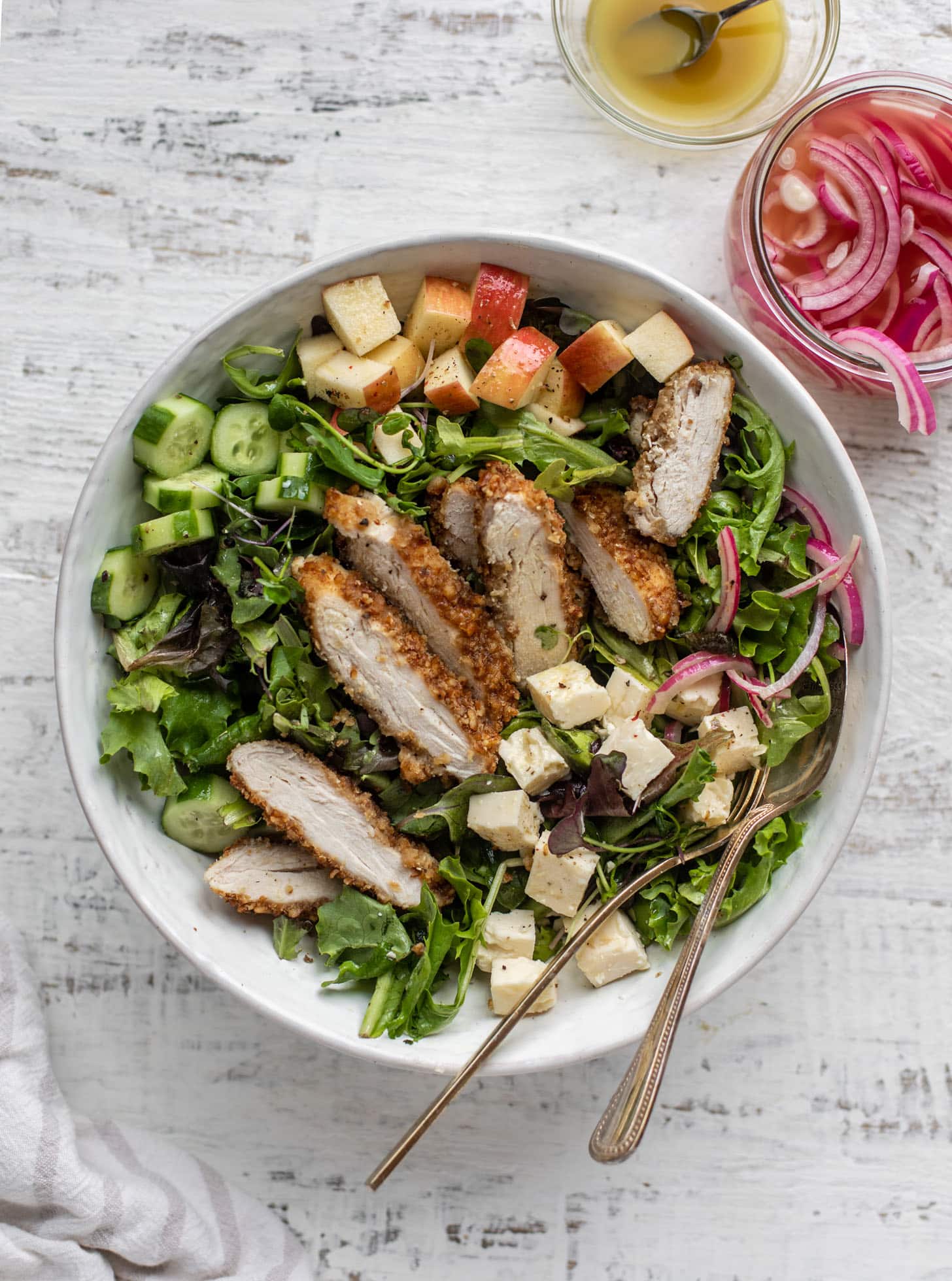 pretzel crusted chicken salad with mustard vinaigrette