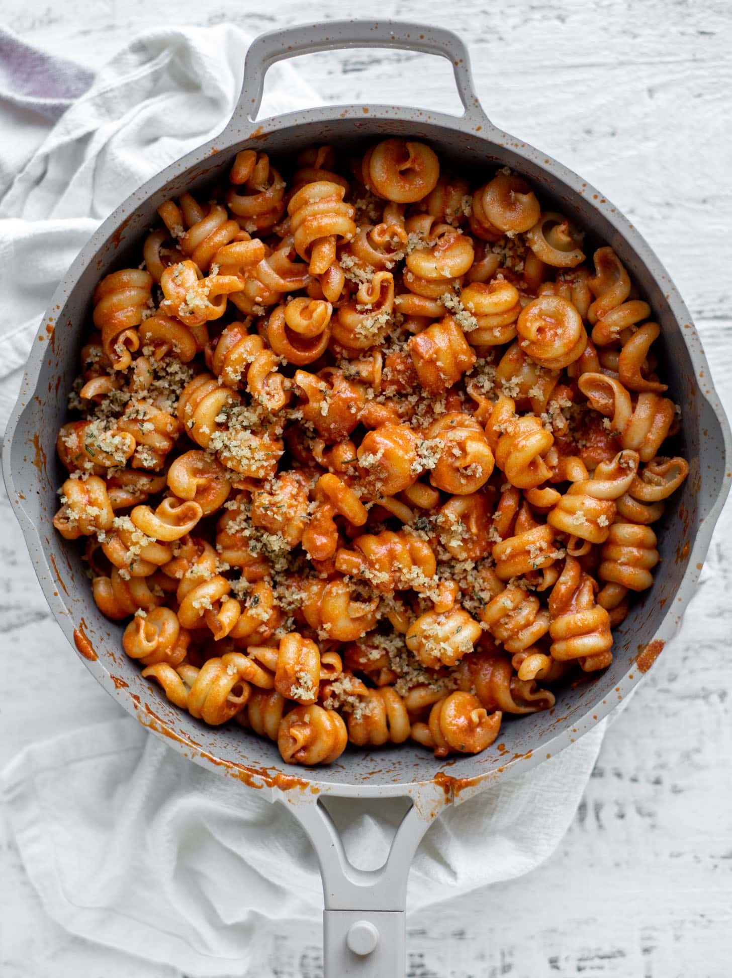 creamy vodka sauce pasta with rosemary toasted breadcrumbs