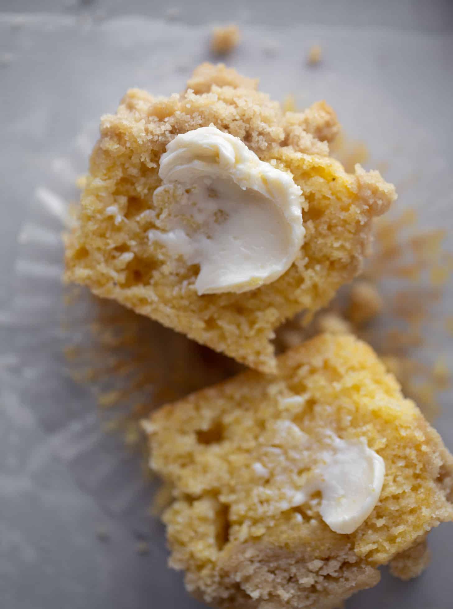 cornbread crumb muffins with butter