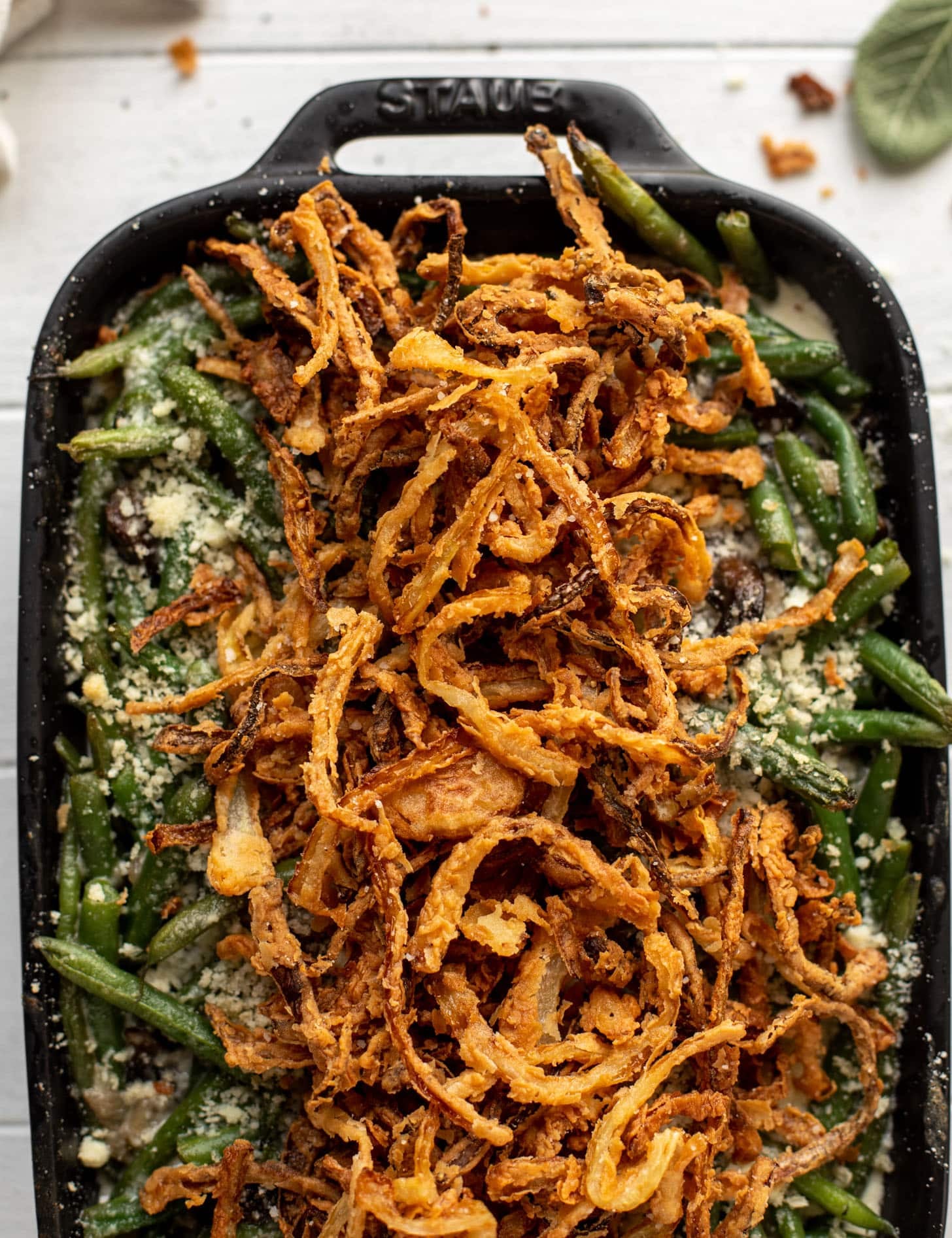 green bean casserole with crispy french fried onions
