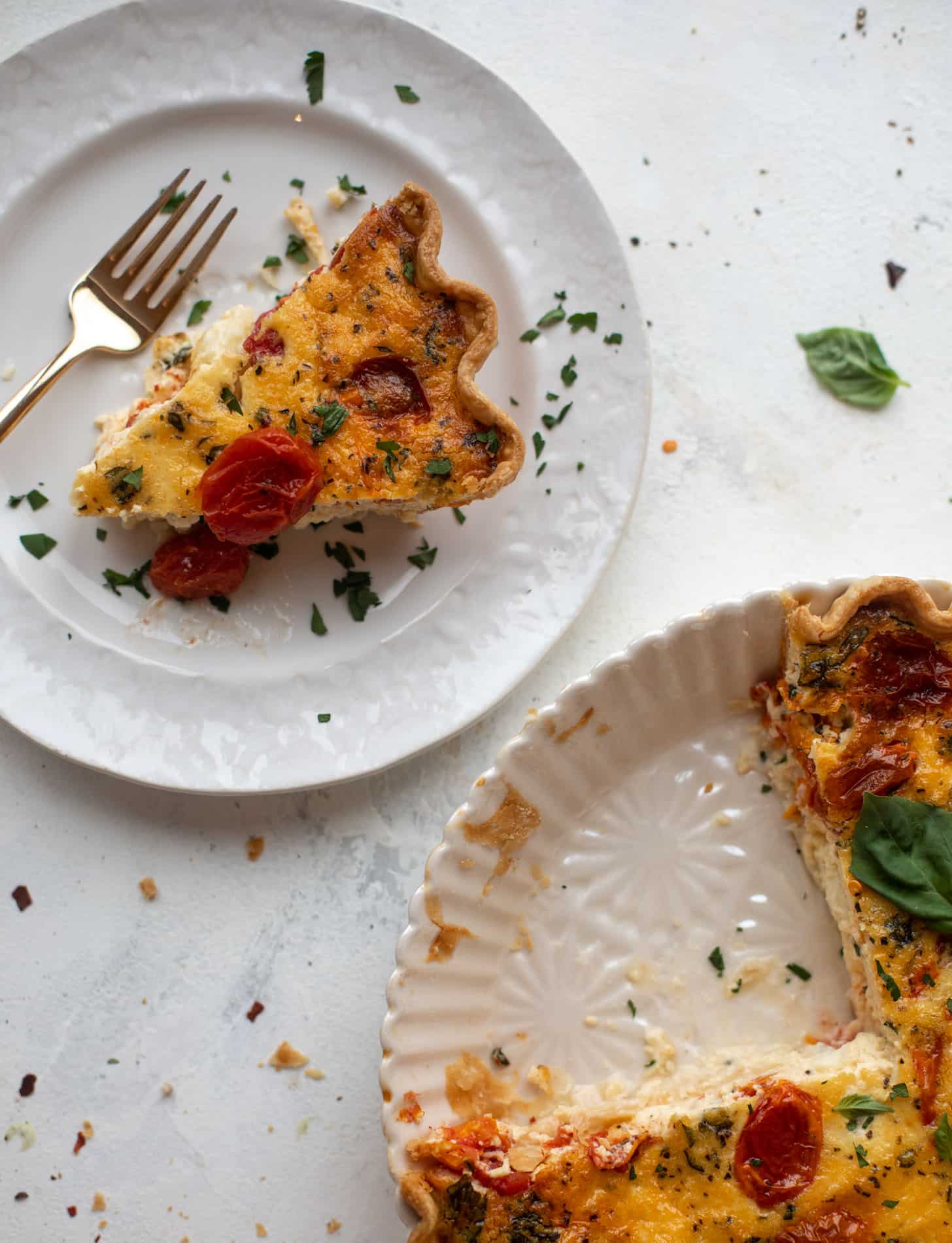 slice of christmas caprese quiche