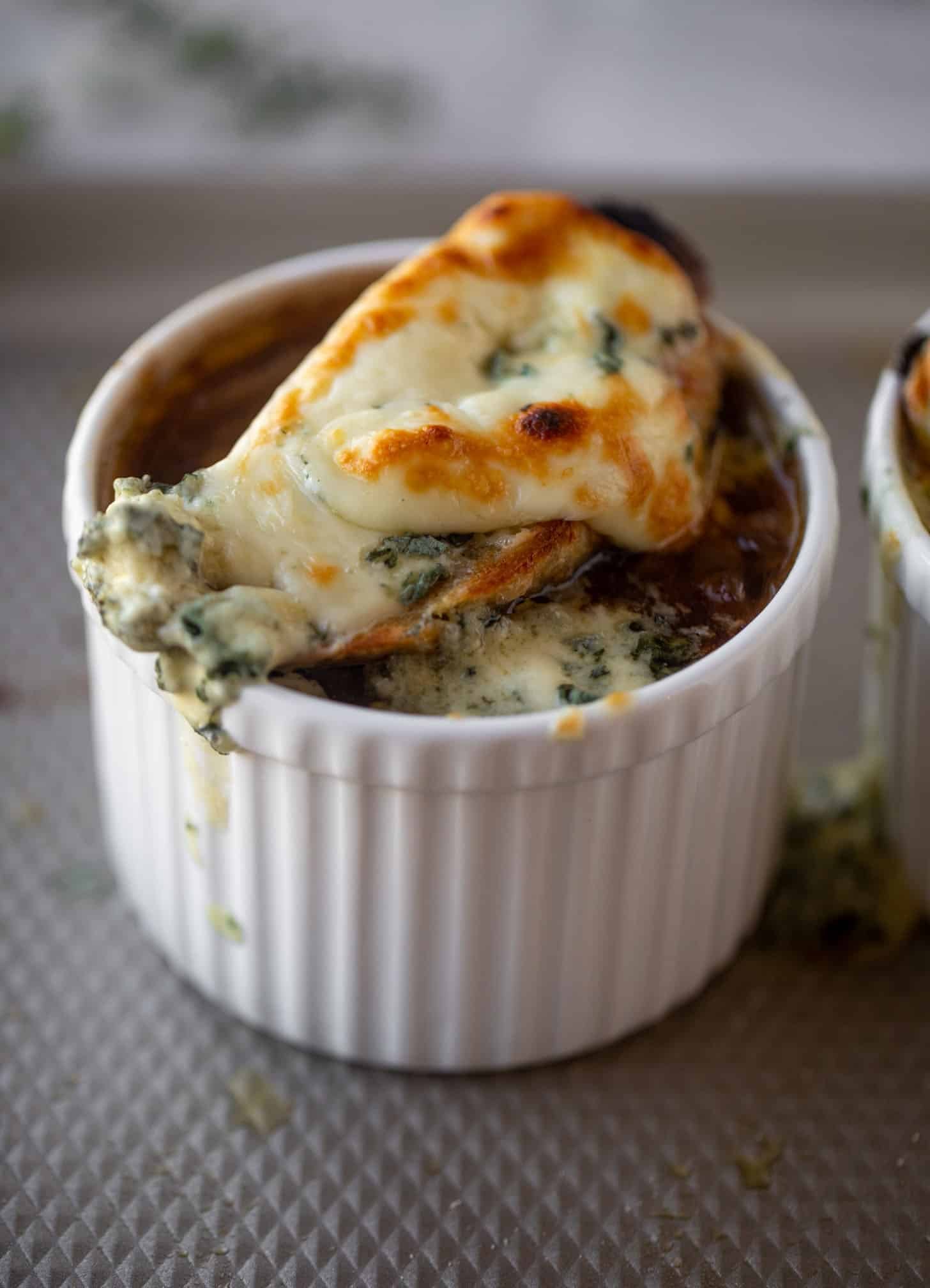 french onion soup with brûléed blue cheese