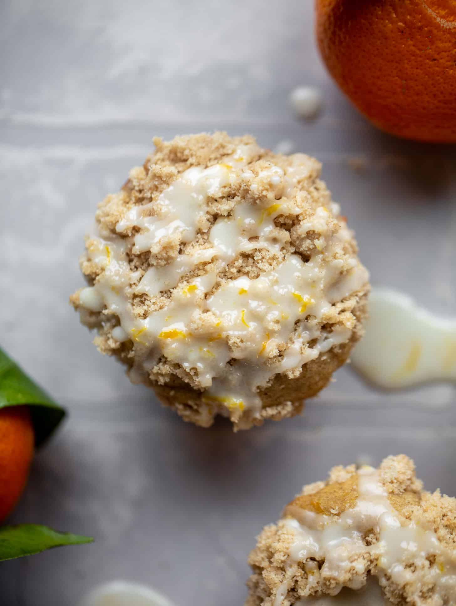 orange cinnamon coffee cake muffins with orange glaze
