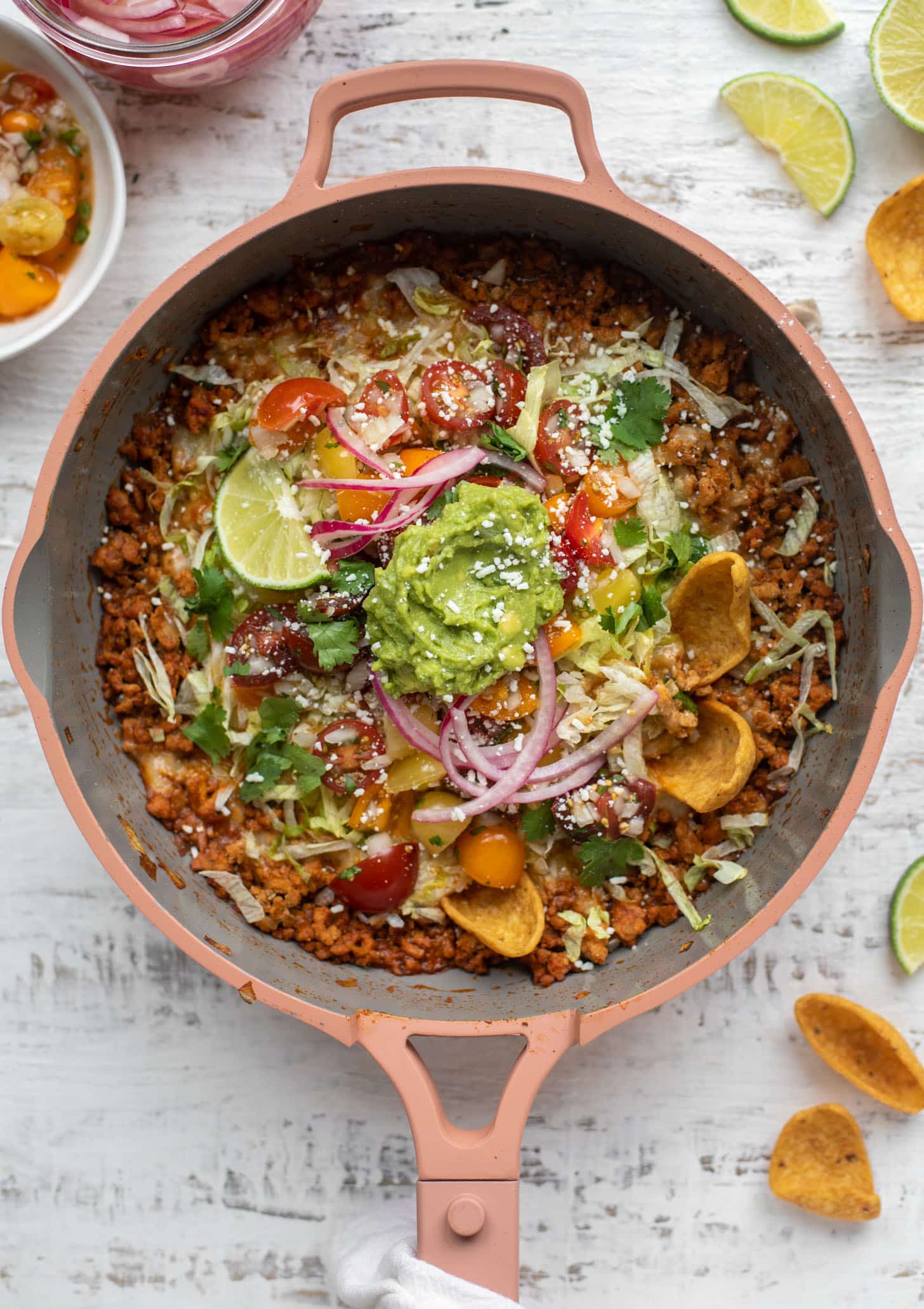 turkey taco nacho skillet with guacamole
