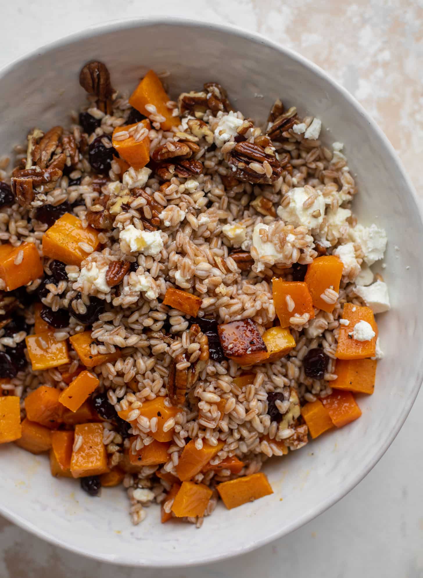 winter farro salad with cranberry cinnamon vinaigrette