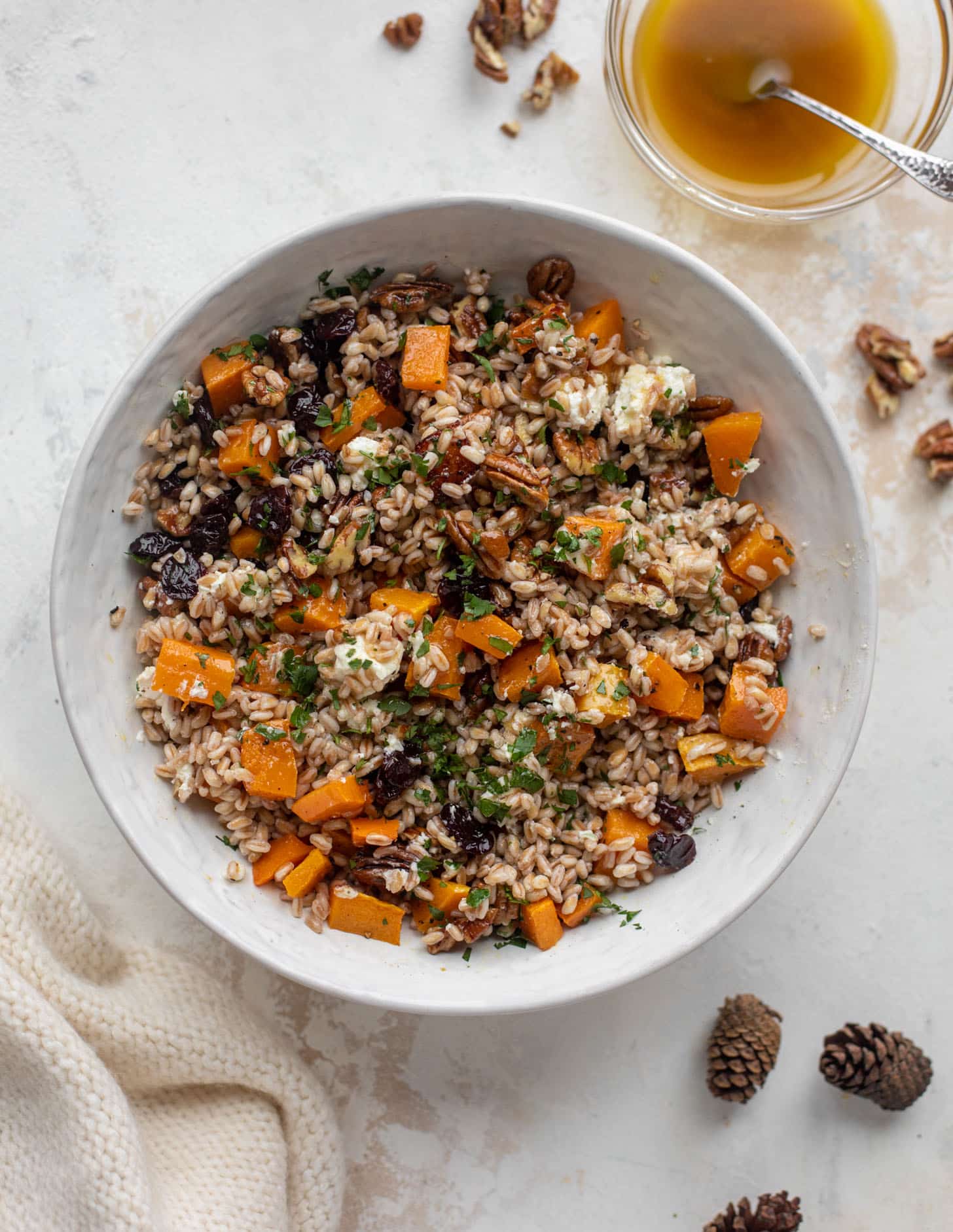 winter farro salad with cranberry cinnamon vinaigrette