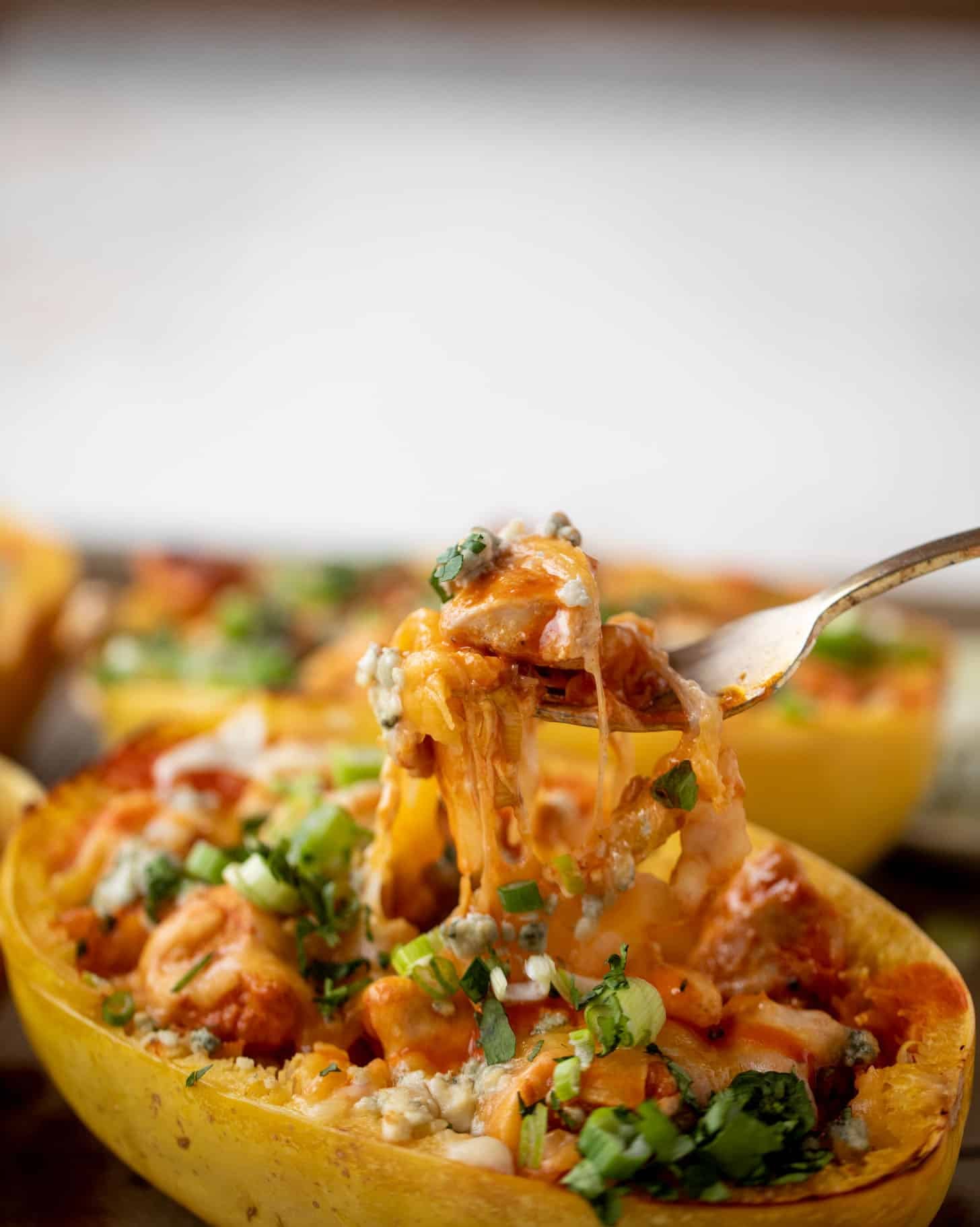 bite of buffalo chicken spaghetti squash
